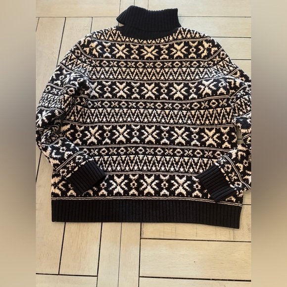 LANDS’ END | Fair Isle Black & White Turtle Neck Sweater Sz Medium Petite 10/12 - Picture 4 of 5